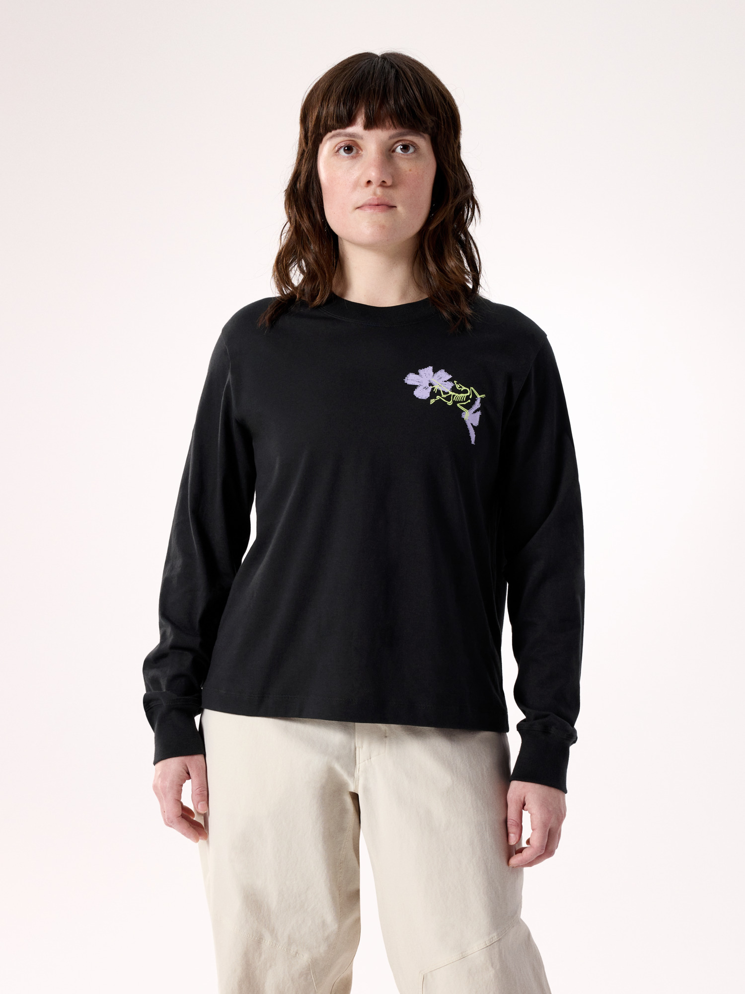 S26-X000010224-Kragg-SL-Cotton-Bloom-Crew-Shirt-LS-Black-Women-s-Front-View